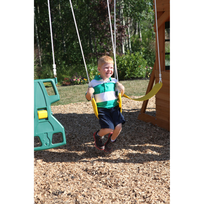 KidKraft Boulder Station Wooden Swing Set / Playset with Tube Slide